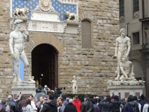 Entrance of Palazzo Vecchio. Replica of Michelangelo's David on the left.